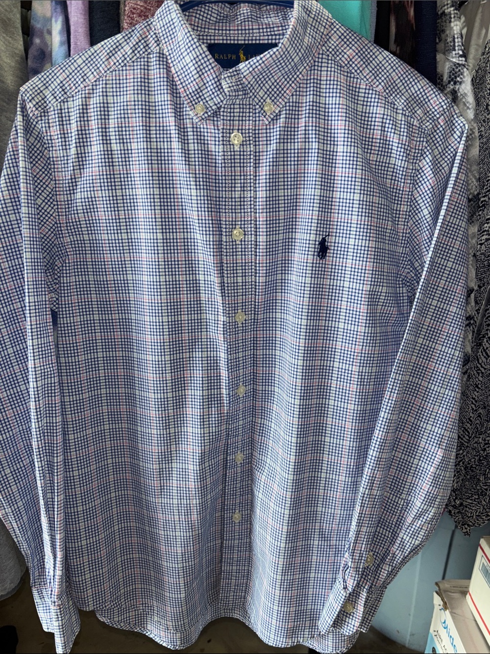 Ralph Lauren Boys Plaid Button-Down Shirt - Blue White Pink